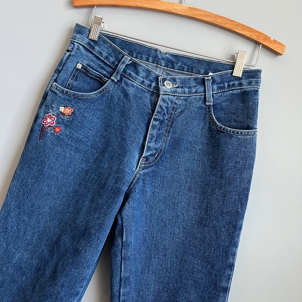 Liquid Y2K Vintage Floral Embroidered Flare Denim Jeans 100% Cotton Sz 9 - Picture 9 of 9